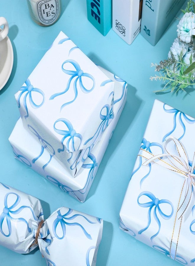 Whaline Blue Bow Wrapping Paper -Mini Roll- 17in x 38Ft Bow-knot Gift Wrap Paper for Wedding Bridal Baby Shower Birthday Party Wrapping Supplies - Image 4